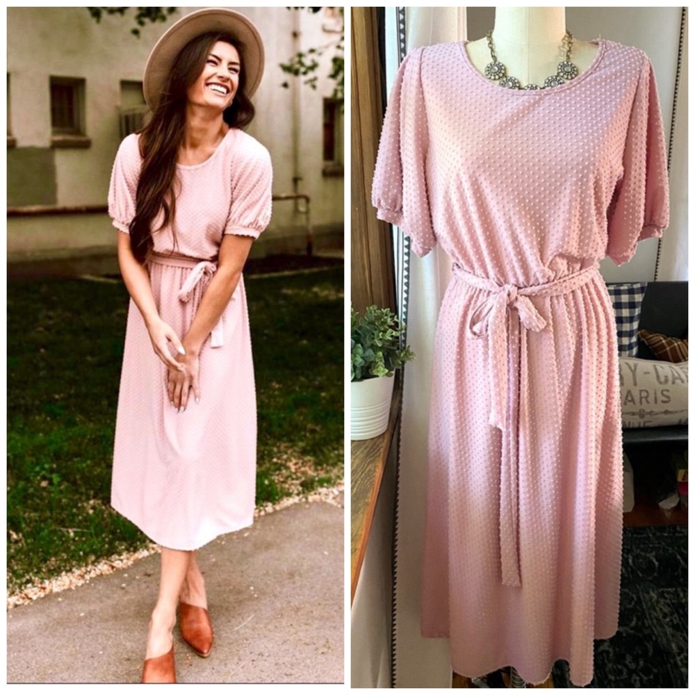 Roolee Dot Pink Dress with Tie Waist